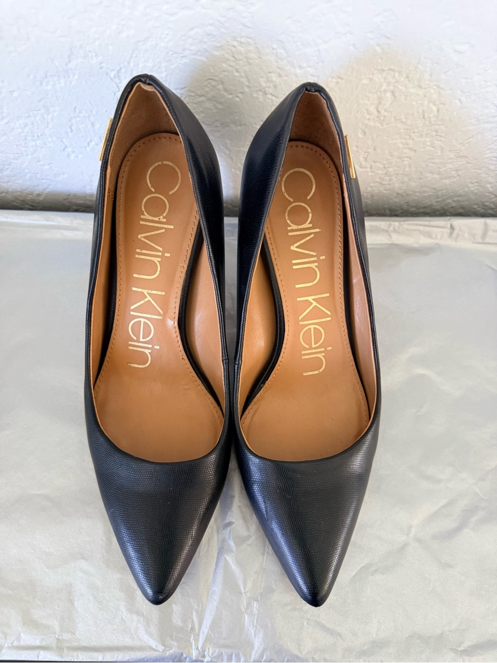 Calvin Klein Black Pointed Toe Leather Heels